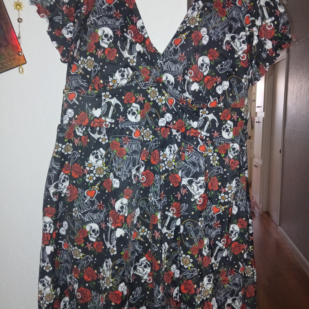 Torrid Black Dress with Skull and Rose Design